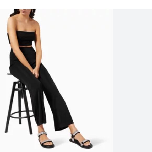 STAUD Black Flat rhinestone Sandals with Velcro closures size 39 - Picture 2 of 14